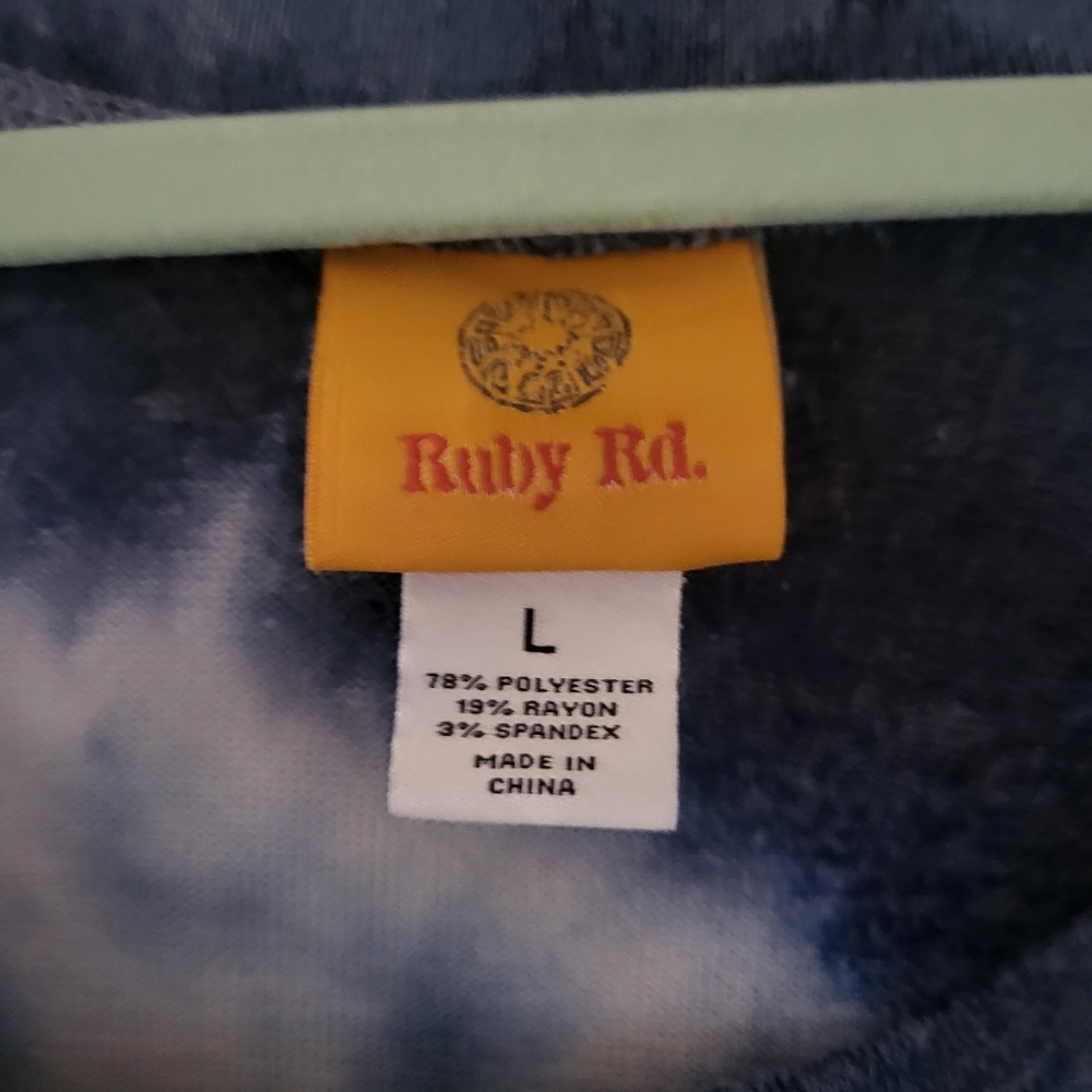 Ruby Road Lg blue Knit Tie Dye Tunic - Picture 3 of 5